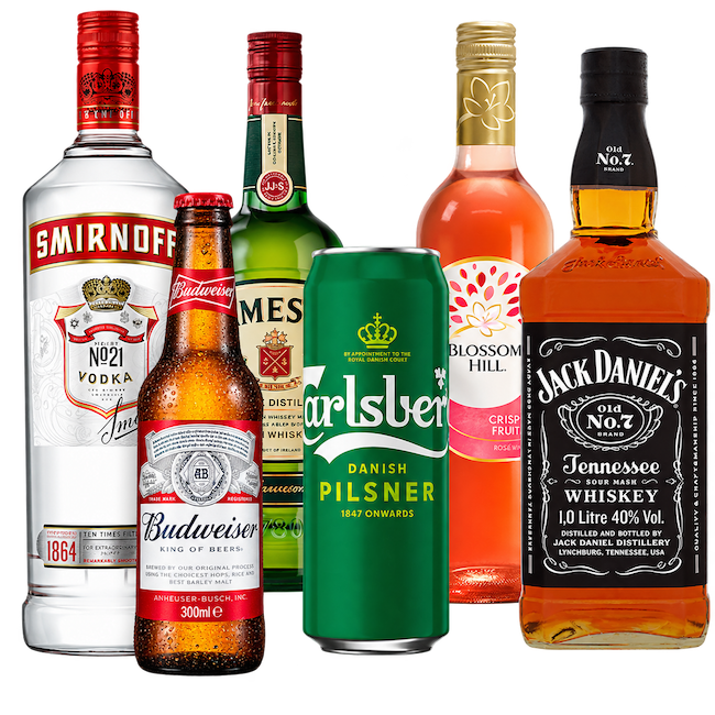 Selection of spirits, wine and lager available through My Drinks Delivered